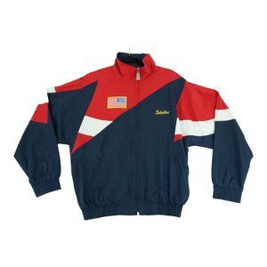 Vintage BAW Athletic Wear Blue Red Nylon Windbreaker Jacket Size S‎